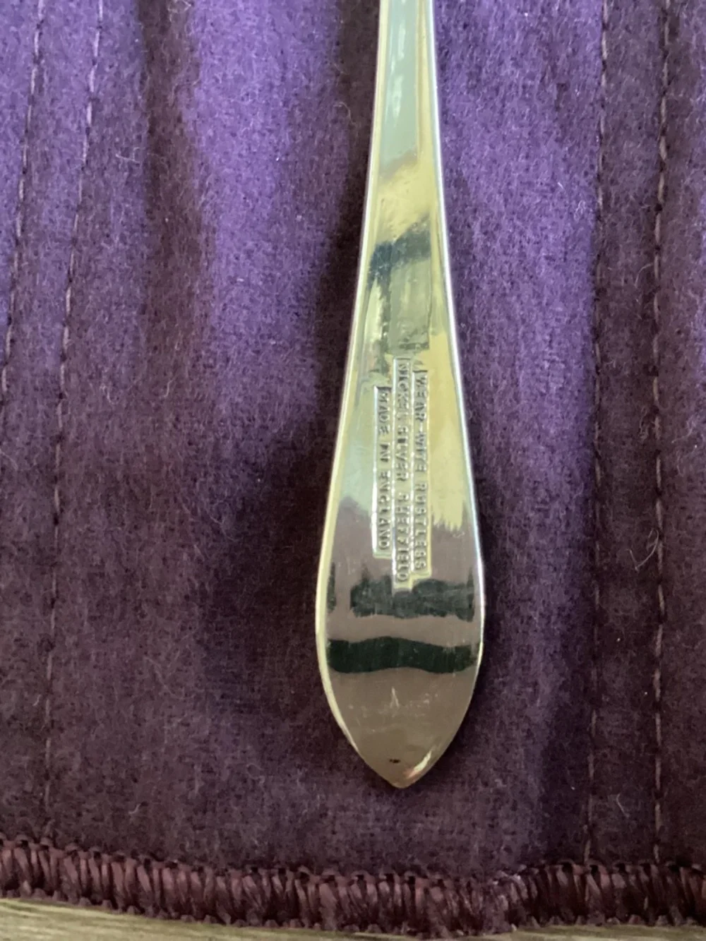 Vtg silver-plated Tea Spoons Set Cloth Roll Sheffield England 7 Ps Set Rustless